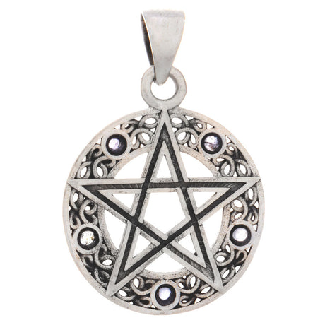 Pentacle Knot with Five Stone Sterling Silver Pendant (Assorted Stones) - Magick Magick.com
