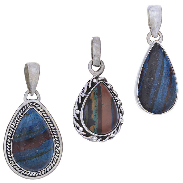 Rainbow Calsilica Teardrop Sterling Silver Pendant (Assorted Design) - Magick Magick.com