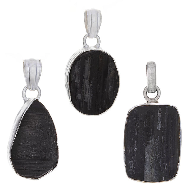 Rough Black Tourmaline Sterling Silver Pendant (Assorted Shape) - Magick Magick.com