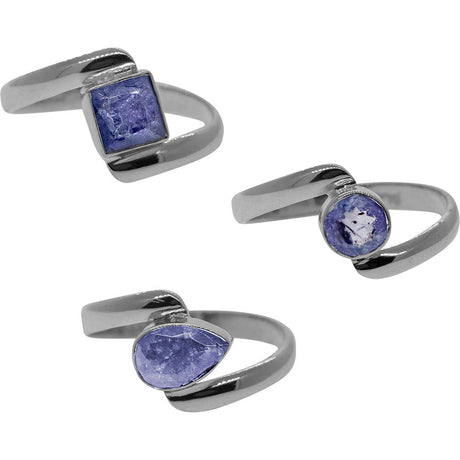 Tanzanite Fancy Reverse Band Sterling Silver Ring (Assorted Shapes) - Magick Magick.com