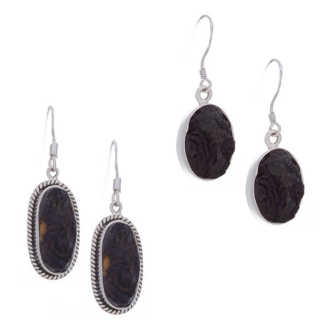 Tektite Oval Sterling Silver Earrings (Assorted Design) - Magick Magick.com