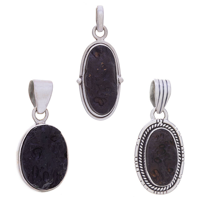 Tektite Oval Sterling Silver Pendant (Assorted Design) - Magick Magick.com