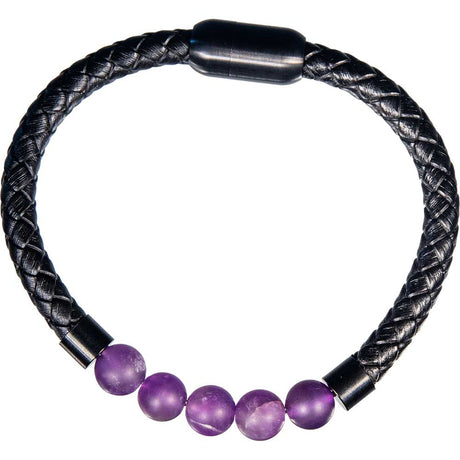 Vegan Leather Braided Bracelet with Magnetic Clasp - Amethyst - Magick Magick.com