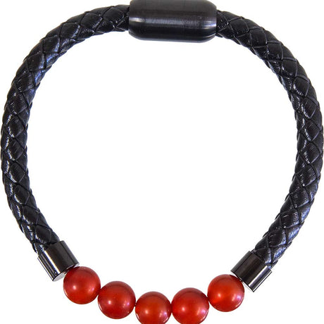 Vegan Leather Braided Bracelet with Magnetic Clasp - Red Agate - Magick Magick.com