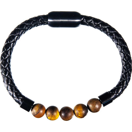 Vegan Leather Braided Bracelet with Magnetic Clasp - Tiger's Eye - Magick Magick.com