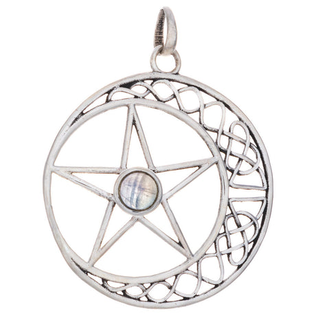 Waxing Moon Pentacle Sterling Silver Pendant (Assorted Stone) - Magick Magick.com