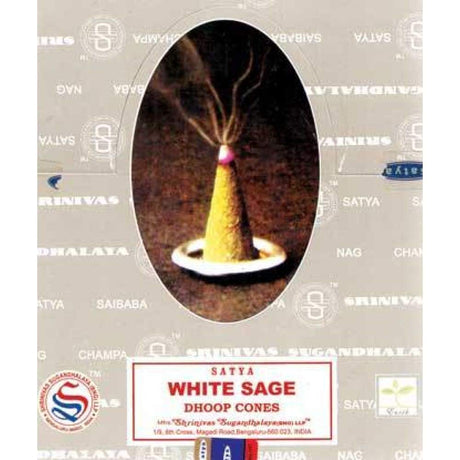 White Sage Satya Dhoop Incense Cones (12 Pack) - Magick Magick.com