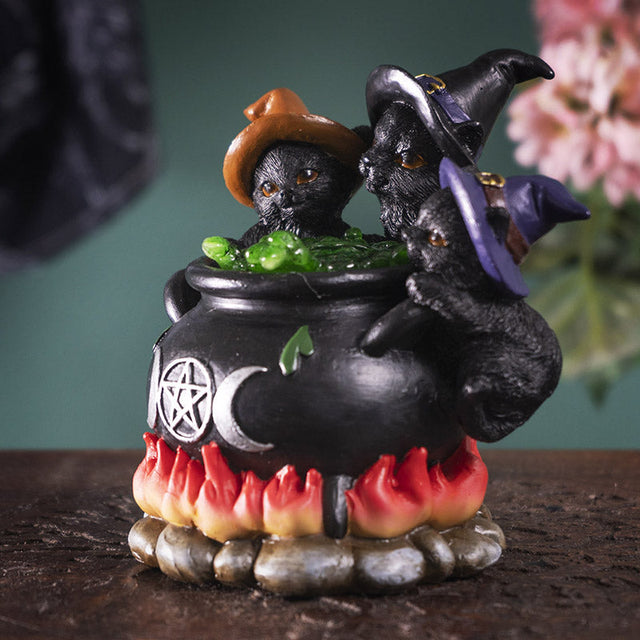 Wiccan Kittens with Cauldron Statue - Magick Magick.com