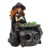 Witch and Black Cats with Cauldron Statue - Magick Magick.com