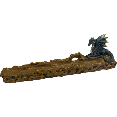10" Polyresin Incense Holder - Dragon on Log - Magick Magick.com