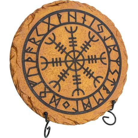 10" Polyresin Stepping Stone with Stand - Helm of Awe with Runes - Magick Magick.com