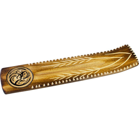 10.5" Wide Engraved Wood Incense Holder - Dragon - Magick Magick.com