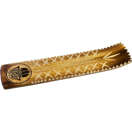 10.5" Wide Engraved Wood Incense Holder - Fatima Hand - Magick Magick.com