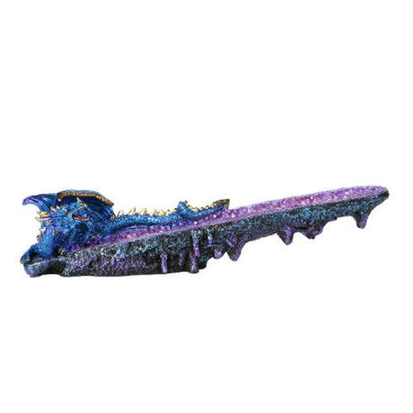 10.75" Blue Dragon on Amethyst Geode Stick Incense Burner - Magick Magick.com