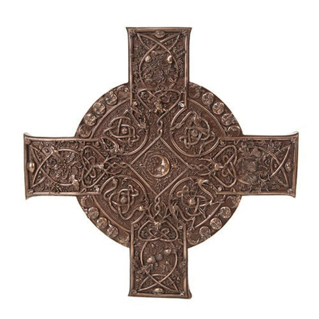 11.25" Elemental Celtic Cross Wall Plaque Statue in Bronze - Magick Magick.com