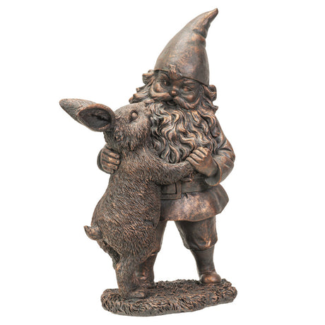 11.4" Gnome Statue - Bronze Gnome with Rabbit - Magick Magick.com