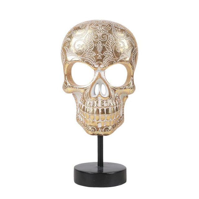 11.5" Day of the Dead Statue - Gold Sugar Skull - Magick Magick.com