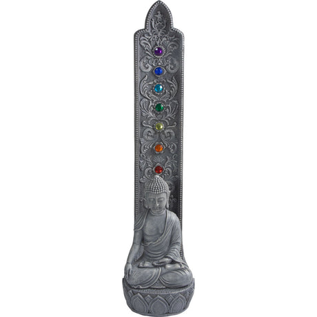 11.5" Polyresin Incense Holder - Buddha with Chakra Gems - Magick Magick.com
