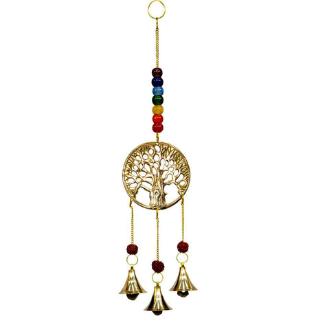 12" Brass Bell Chime - Tree of Life with Chakra Beads - Magick Magick.com
