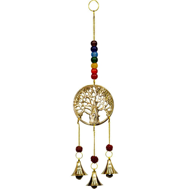 12" Brass Bell Chime - Tree of Life with Chakra Beads - Magick Magick.com