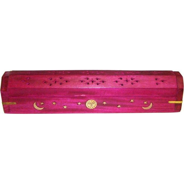 12" Celestial Pink Wood Incense Box Burner - Magick Magick.com