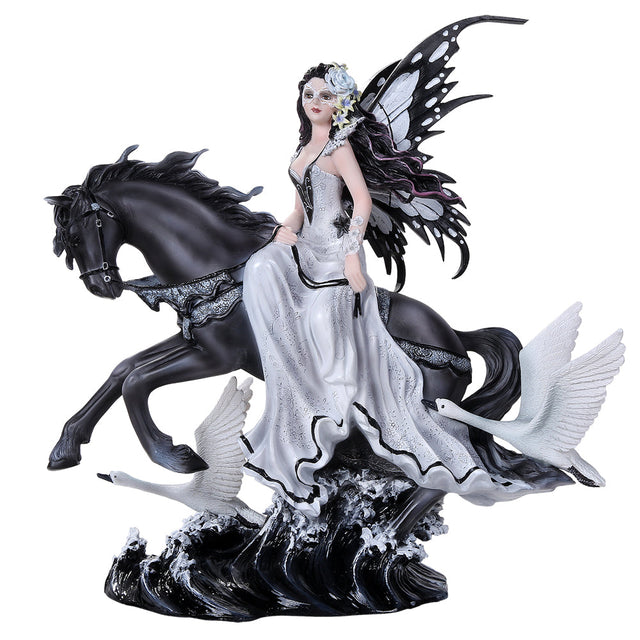 12" Fairy Statue - Lamentation of Swans Fairy with Black Horse - Magick Magick.com