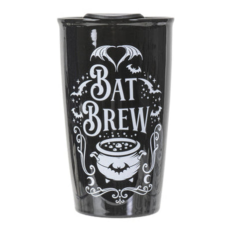 12 oz Black Ceramic Travel Mug - Bat Brew - Magick Magick.com