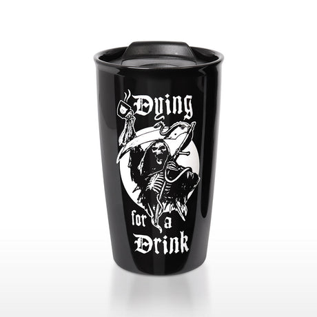 12 oz Black Ceramic Travel Mug - Dying for a Drink - Magick Magick.com