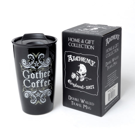 12 oz Black Ceramic Travel Mug - Gothee Coffee - Magick Magick.com