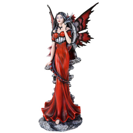 12.25" Fairy Statue - Fairy with Black & Red Dragon - Magick Magick.com