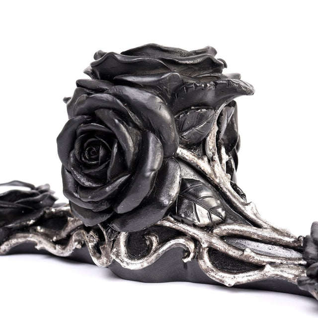 12.6" Black Rose Triple Tealight Candle Holder - Magick Magick.com