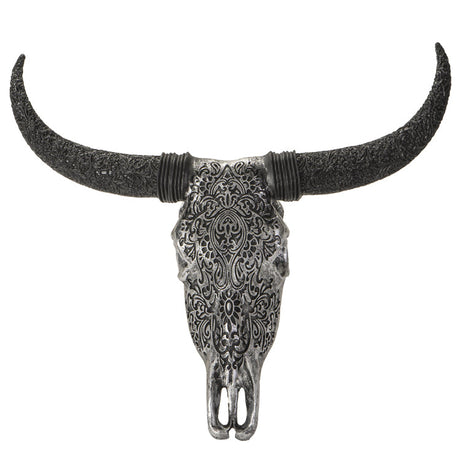 12.8" Carved Resin Cow Skull in Silver - Magick Magick.com