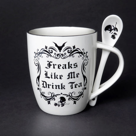 13 oz Ceramic Mug and Spoon Set - Freaks Like Me Drink Tea - Magick Magick.com