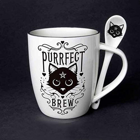 13 oz Ceramic Mug and Spoon Set - Purrfect Brew Cat - Magick Magick.com