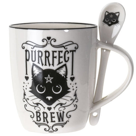 13 oz Ceramic Mug and Spoon Set - Purrfect Brew Cat - Magick Magick.com