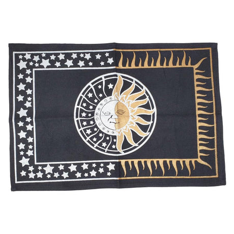 13" x 19" Satin Altar Cloth - Black Celestial on Gold & Silver - Magick Magick.com