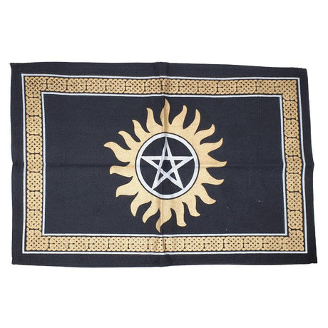 13" x 19" Satin Altar Cloth - Black Pentagram on Gold & Silver - Magick Magick.com