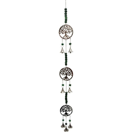 13.25" Brass Bell Chime - Triple Tree of Life with Beads - Magick Magick.com