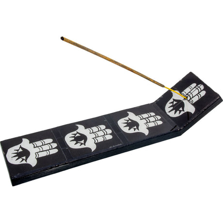 13.5" Wood Incense Holder with Glass Mosaic - Fatima Hand - Magick Magick.com