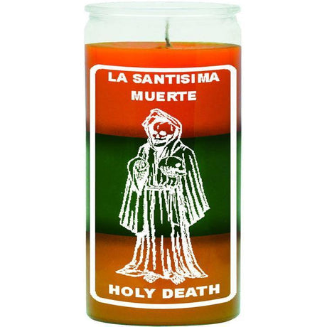 14 Day Glass Candle Holy Death 3 Color - Orange / Green / Gold - Magick Magick.com