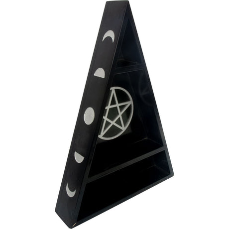 14.75" Wood Altar Shelf - Moon Phases with Pentacle - Magick Magick.com