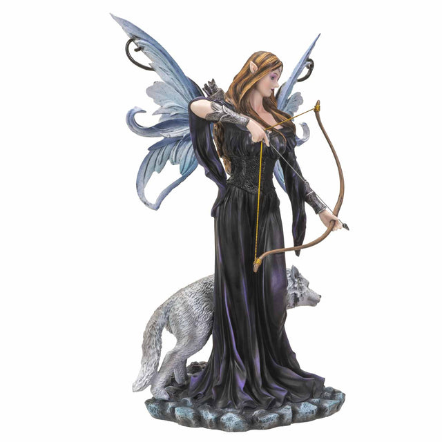15.35" Fairy Statue - Fairy Archer with White Wolf - Magick Magick.com