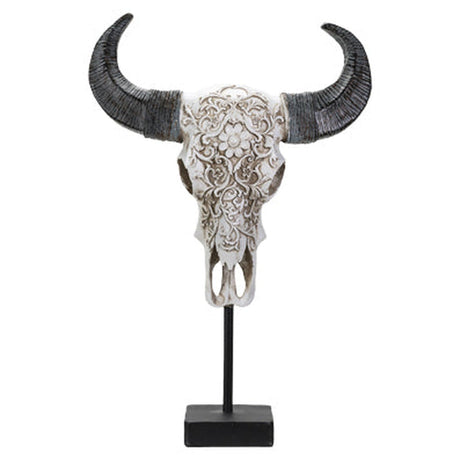 17.3" Carved Cow Skull on Stand Statue - Magick Magick.com