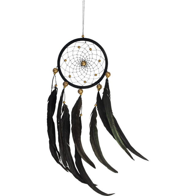 18" Dream Catcher - Black with Gold Beads - Magick Magick.com