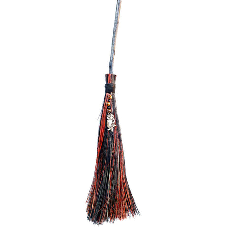 18" Wicca Besom - Brown/ Black - Owl with Tiger Eye - Magick Magick.com