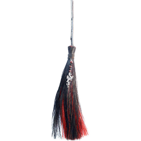 18" Wicca Besom - Red/ Black - Dragon with Garnet - Magick Magick.com