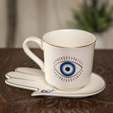 18 oz Ceramic Mug and Saucer Set - Evil Eye White - Magick Magick.com