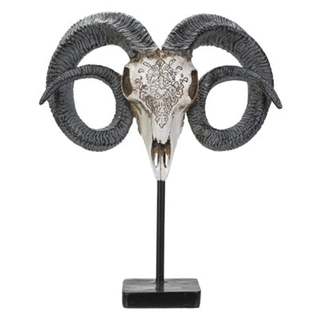 18.5" Carved Ram Skull on Stand Statue - Magick Magick.com