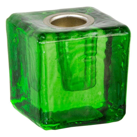 1.25" Mini Glass Candle Holder Cube - Green - Magick Magick.com