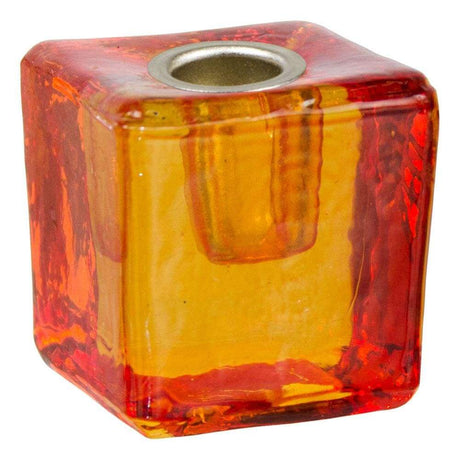 1.25" Mini Glass Candle Holder Cube - Orange - Magick Magick.com